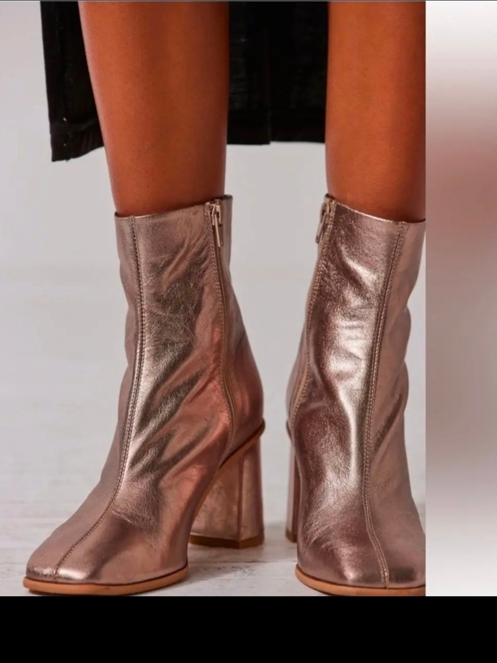 Free People Women's Metallic Bronze Block Heel Ankle Boots Sienna Size 8.5